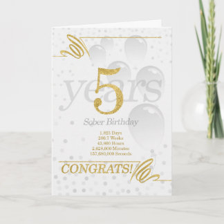 Cartão 5 anos de Sóbrio Birthday Faux Glitter Dourado