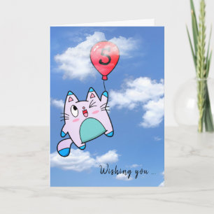 Cartão 5 Birthday Cat E Balão Card