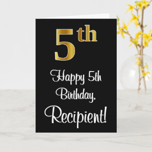 Cartão 5 Birthday ~ Elegante Luxurioso Faux Dourado apar