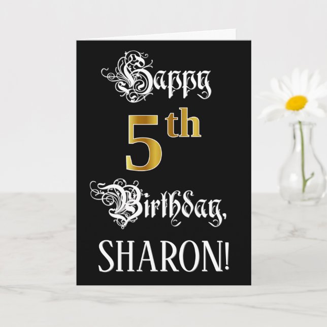 Cartão 5 Birthday — Rico Script; Faux Dourado Look; Name (Planta pequena)