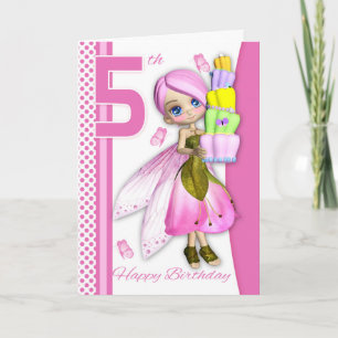 Cartão 5 Birthday Tipsy Cake Fantasy Fairy Cutie Pie