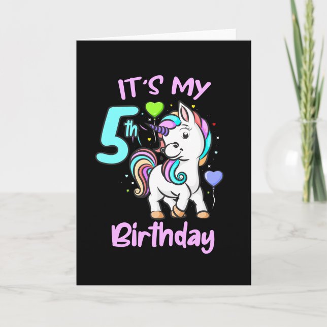Cartão 5 Birthday Unicorn Kids Dons Para Meninas (Frente)
