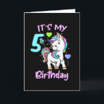 Cartão 5 Birthday Unicorn Kids Dons Para Meninas<br><div class="desc">Este lindo unicórnio é um presente de excelente aniversário para meninas que estão fazendo 5 anos. Para crianças que gostam de unicórnios e pôneis. Perfeito para uma festa de aniversário para a neta ou filha.</div>