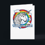 Cartão 5 de Aniversário do Kid Rainbow Unicorn Hoje eu so<br><div class="desc">Deixem o vosso filho mostrar-lhes a idade! Este cartão bonito diz: "Hoje tenho cinco anos!" A família e os amigos vão tirar um galho desta adorável design.</div>