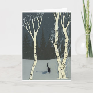 Cartão 5"" gato x7 na neve por Lucia Johnson, vazio para