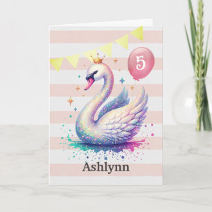 Cartão 5 Rosa e Dourada Princesa Swan Aniversário