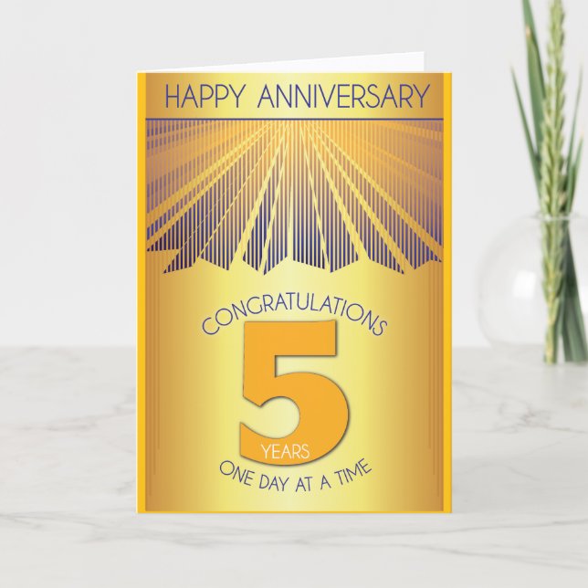 Cartão 5 Year Sober Anniversary | Golden Ray 12 Step (Frente)
