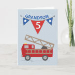 Cartão 5o Neto do aniversário, Firetruck<br><div class="desc">Os desejos do aniversário estão apressando-se completamente com este carro de bombeiros vermelho bonito para comemorar seu aniversário de Grandsonâ€™s 5o!</div>