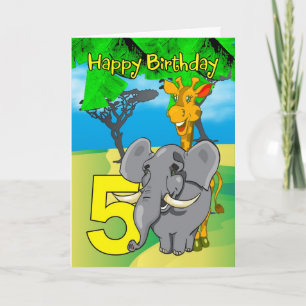 Cartão 5th Birthday Card - Elephant, Giraffe, Jungle