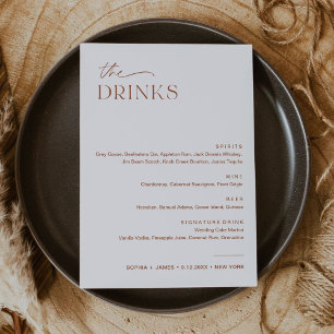 Cartão 5x7 do Menu Drink de Casamento da SIENNA