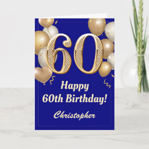 Cartão 60º aniversário do Marinho Azul e Dourado Balões C