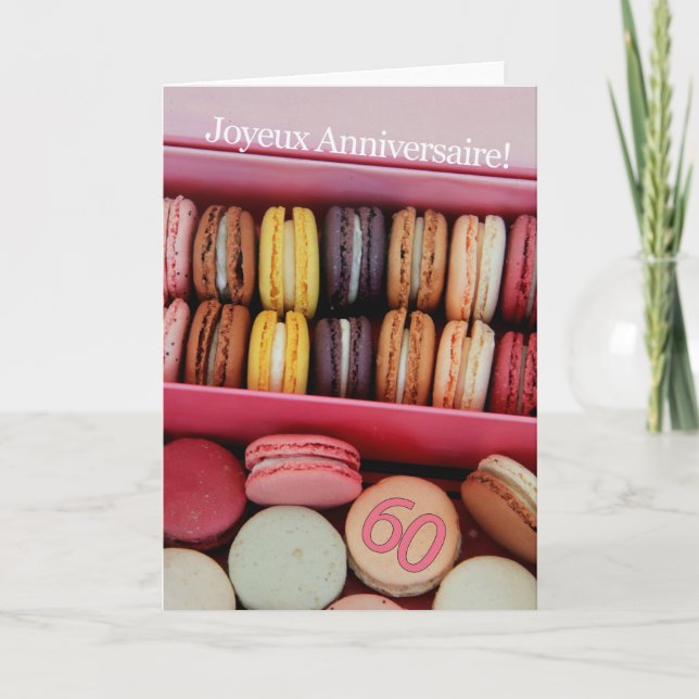 Cartão 60º aniversário francês Macaron-Joyeux Anniversair (Frente)