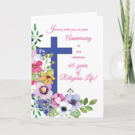 Cartão 60º Aniversário, freira, Cruz de Vida Religiosa e