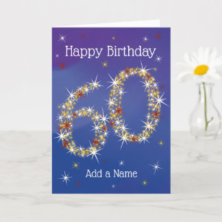 Cartão 60º aniversário - Números das estrelas - Azul - 60