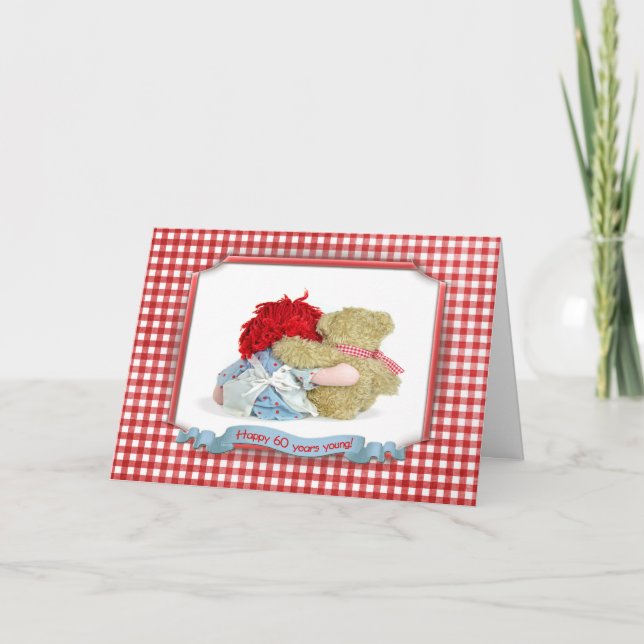 Cartão 60º urso de aniversário e boneca (Frente)