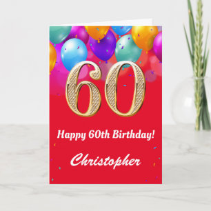 Cartão 60.º Aniversário Balões Vermelhos e Dourados Co
