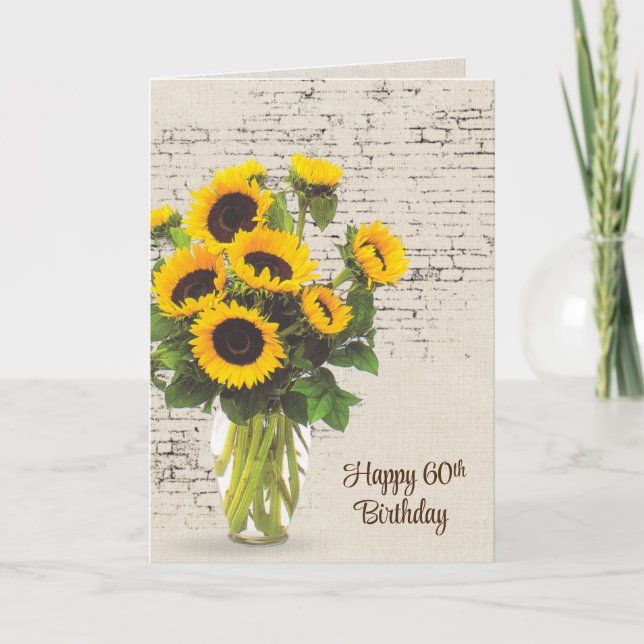 Cartão 60. º aniversário Buquê de girassol em tijolo (Frente)