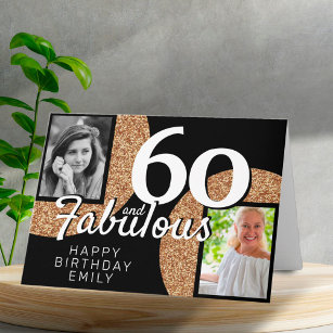 Cartão 60 and Fabulous Gold Glitter 2 Photo 60th Birthday