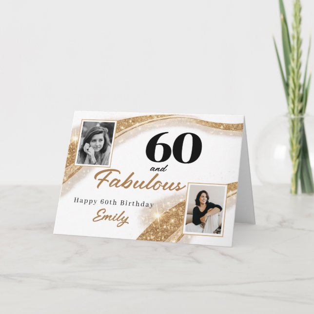 Cartão 60 and Fabulous Gold Glitter Photo 60th Birthday (Frente)