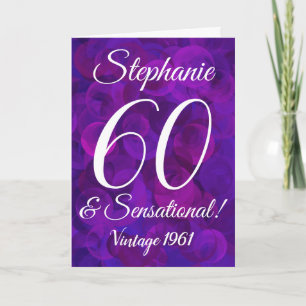 Cartão 60 e dia de aniversário de roxo legante sensaciona