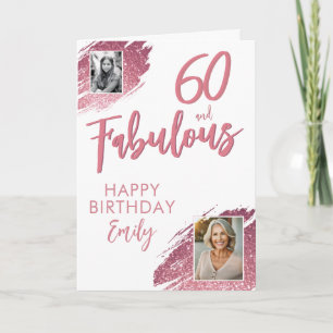 Cartão 60 e Fabuloso Aniversário com Brilho Rosa Foto