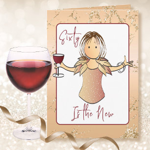Cartão 60 Fabuloso Glam Cartoon Vinho Tinto Aniversário d
