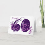 Cartão 60th Aniversário para a irmã, texto roxo no branco<br><div class="desc">Um fundo branco que caracteriza o texto roxo,  neste 60th cumprimento do aniversário para uma irmã. Meus cumprimentos engraçados da mente.</div>