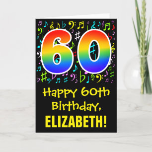 Cartão 60th Birthday: Colorful Music Symbols + Rainbow 60
