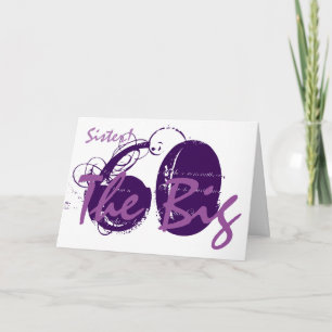 Cartão 60th Birthday for sister, purple text on white.
