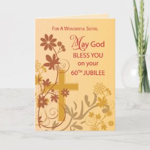 Cartão 60th Jubilee Anniversary Nun Cross, Swirls, Flower