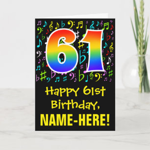 Cartão 61st Birthday: Colorful Music Symbols + Rainbow 61