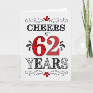 Cartão 62º Aniversário Cheers in Red White Black Pattern