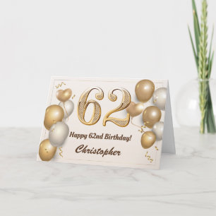 Cartão 62º aniversário dos Balões Dourados e Confetti