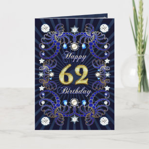 Cartão 62nd birthday card with masses of jewels