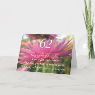 Cartão 62nd Birthday Pink Paper Daisy Quote Card