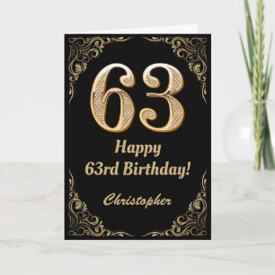 Cartão 63º aniversário - Quadro negro e Dourado de brilho