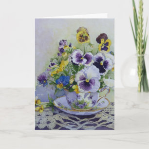 Cartão 6300 Pansies in Teacup Birthday Card