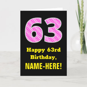 Cartão 63.o aniversário: Listras e Corações Rosa "63" 