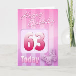 Cartão 63rd Excelente-Tia feliz Mãe da avó do aniversário<br><div class="desc">Frente do cumprimento: Parabéns em seu aniversário. Verso do cumprimento: Pensamento de você com amor em seu aniversário e desejo lhe de tudo que lhe traz a felicidade & a alegria hoje e sempre.</div>
