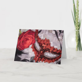 Cartão 6439-Rosa vermelha com máscara de Mascarada vermel