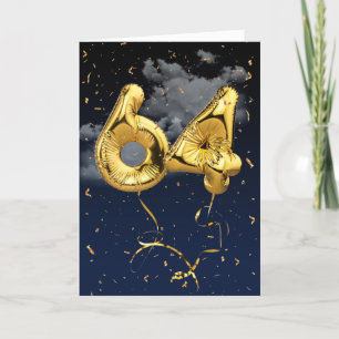 Cartão 64.º Aniversário do Balão Mylar Dourado e do Ca
