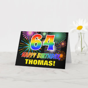 Cartão 64.º aniversário: Negrito, Divertido, Fogos de art