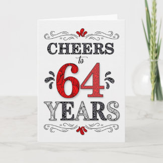 Cartão 64.º aniversário Saúde no Padrão Preto Branco Verm