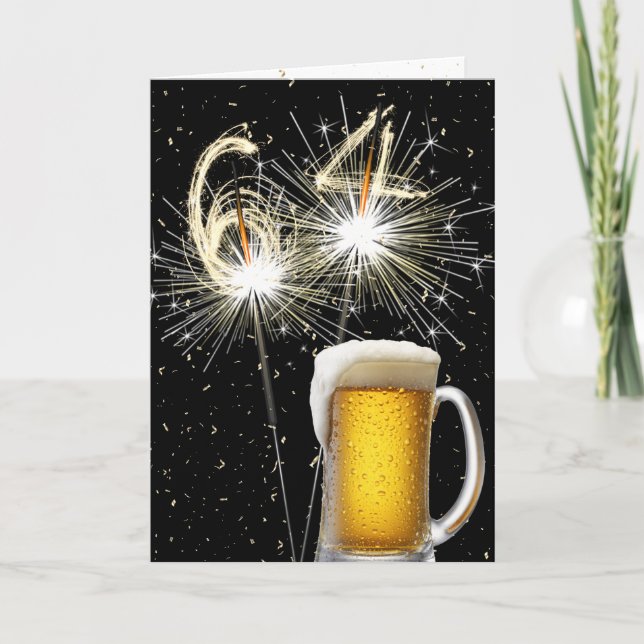 Cartão 64. Aniversário com Caça-Cerveja (Frente)