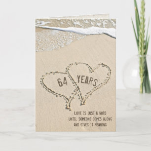 Cartão 64th Anniversary Beach Hearts Card