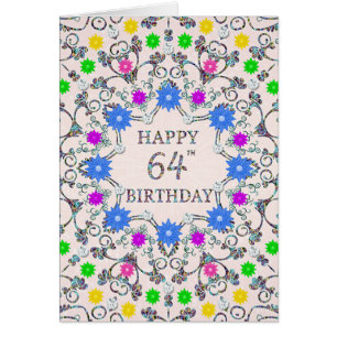 Cartão 64th Birthday Abstract Flowers 