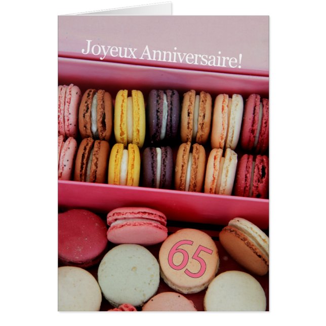Cartão 65º aniversário francês Macaron-Joyeux Anniversair (Frente)