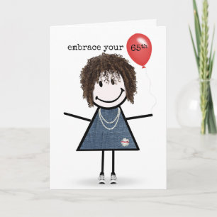 Cartão 65.º Aniversário com Figura com Balão Vermelho