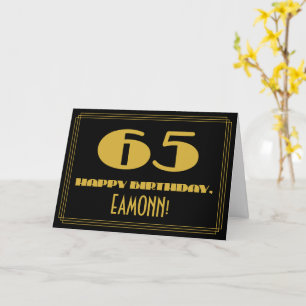 Cartão 65.º Aniversário: Nome + Art Deco Inspiraram "65"