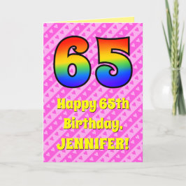 Cartão 65.º aniversário: Stripes e corações cor-de-rosa,